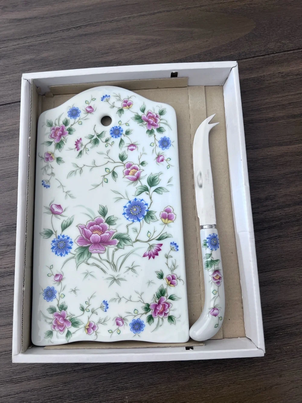 Vintage Floral Ceramic Cheese Board with Matching Floral Knife Japan